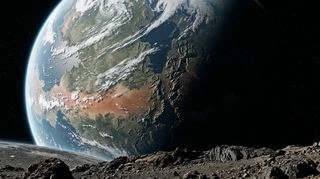 Horizonte de Dos planetas vecinos: la separación mínima (radios de Hill), escena (recreación con IA, imagen 3)