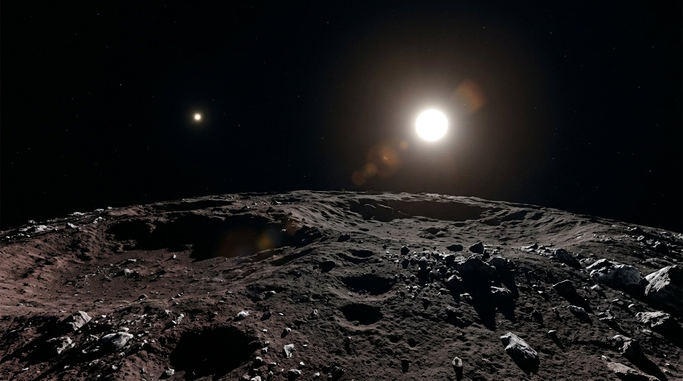Horizonte de Puntos de Lagrange y troyanos, escena (recreación con IA, imagen 1)