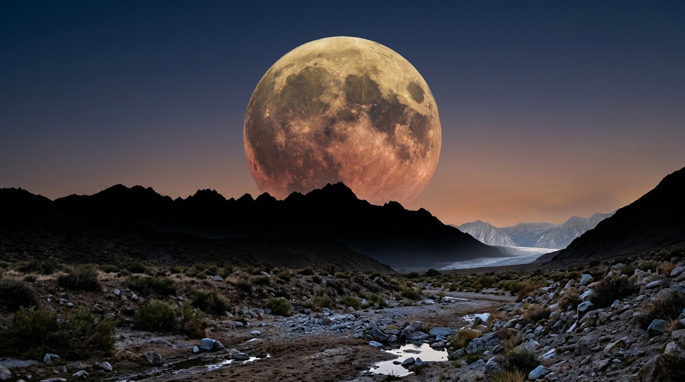 Horizonte de La Luna a 20 radios terrestres, escena (recreación con IA, imagen 1)