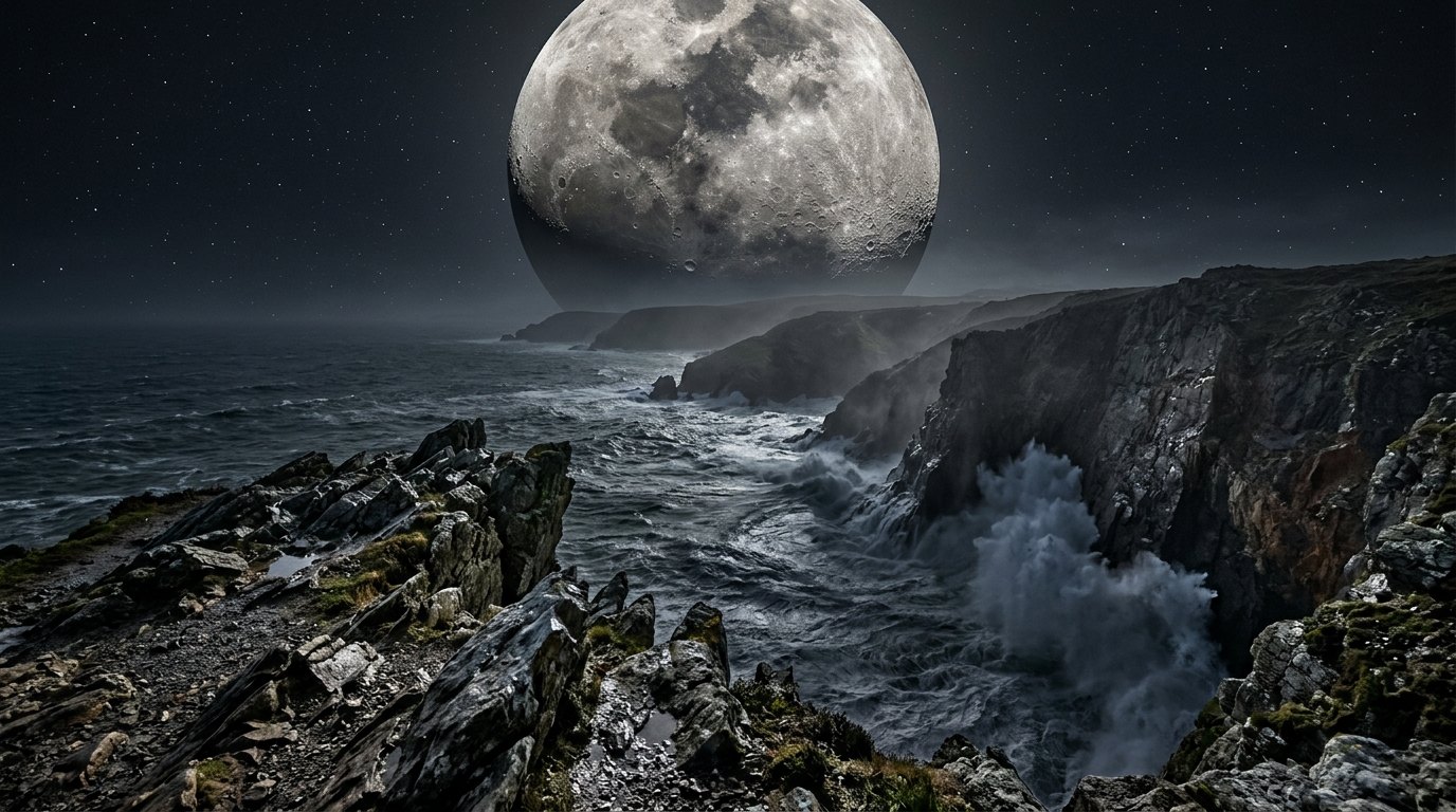 Horizonte de La Luna a 2,9 radios terrestres, escena (recreación con IA, imagen 1)