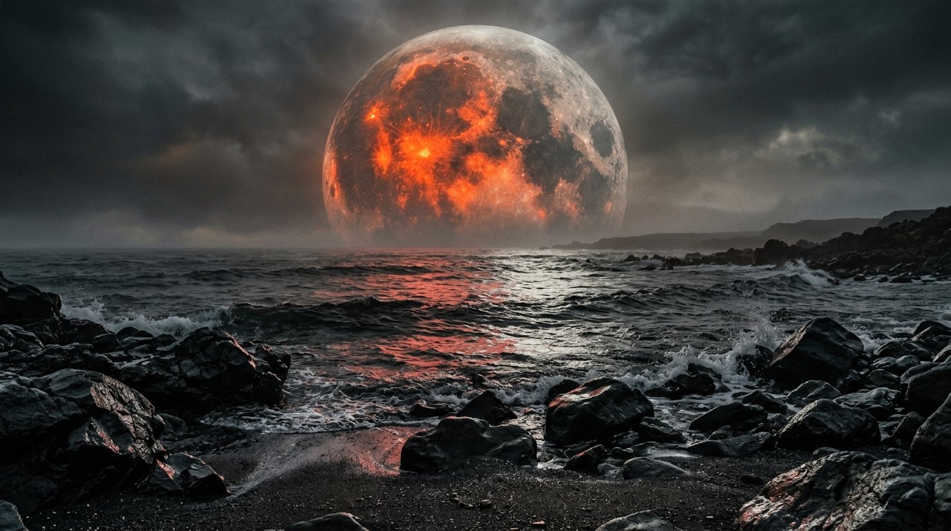 Horizonte de La Luna a 4 radios terrestres, escena (recreación con IA, imagen 1)
