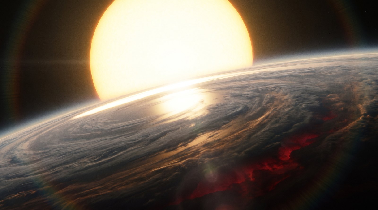 Horizonte de La extraña órbita de TOI-1355 b, escena (recreación con IA, imagen 1)