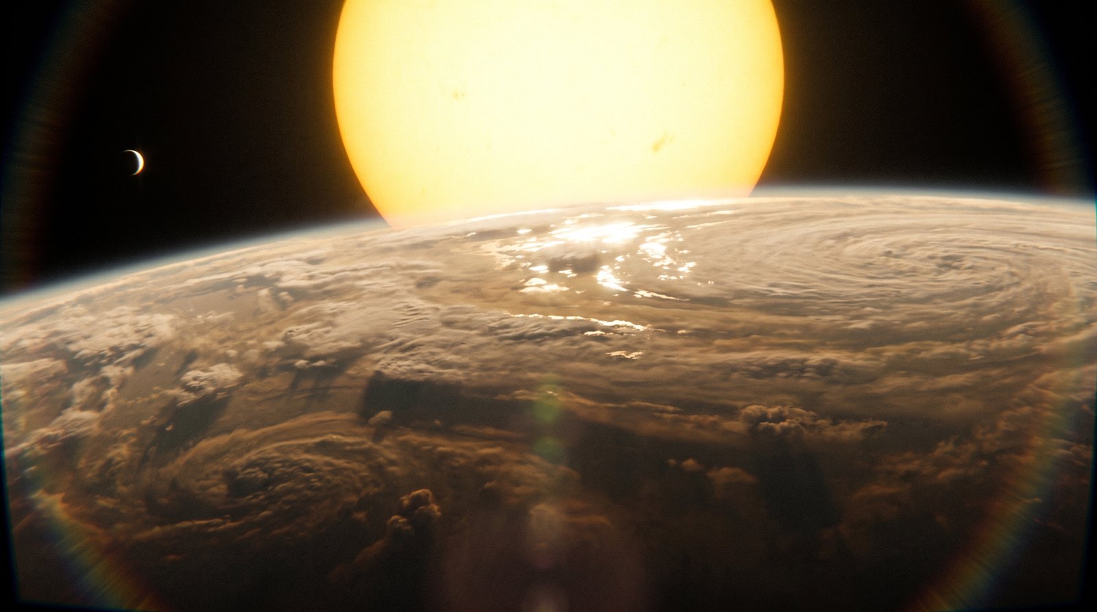 Horizonte de Sistema infantil V1298 Tauri, escena (recreación con IA, imagen 1)