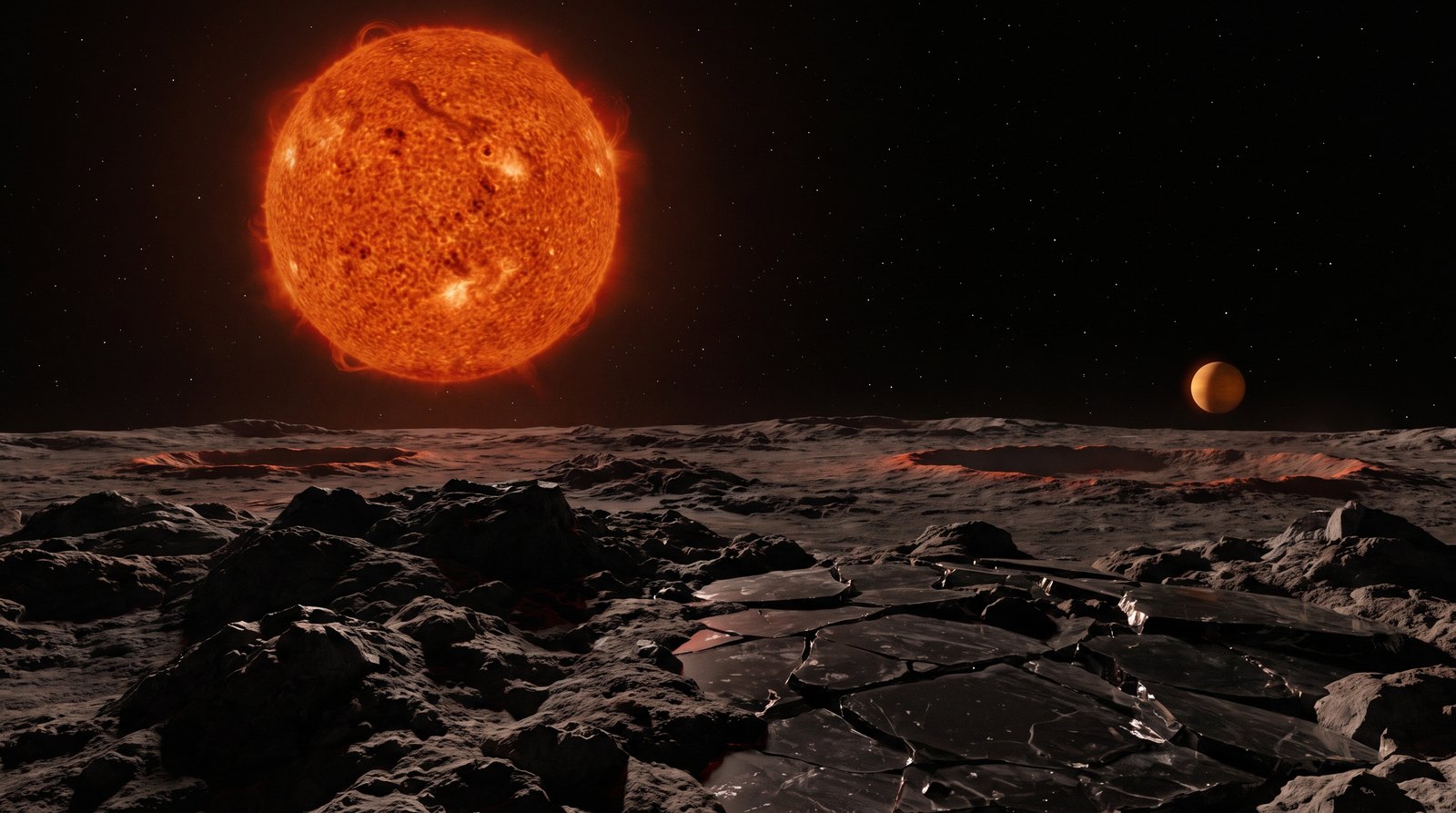 Horizonte de El sistema planetario de GJ 357, escena (recreación con IA, imagen 1)