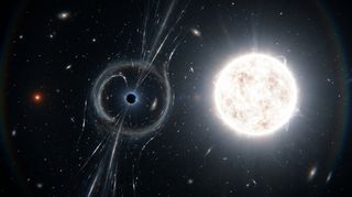 Horizonte de El trío estelar de PSR J0337+1715, escena (recreación con IA, imagen 3)