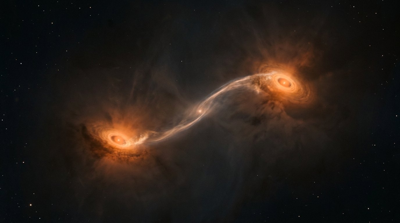 Horizonte de Nube con dos centros: sale una binaria, escena (recreación con IA, imagen 1)