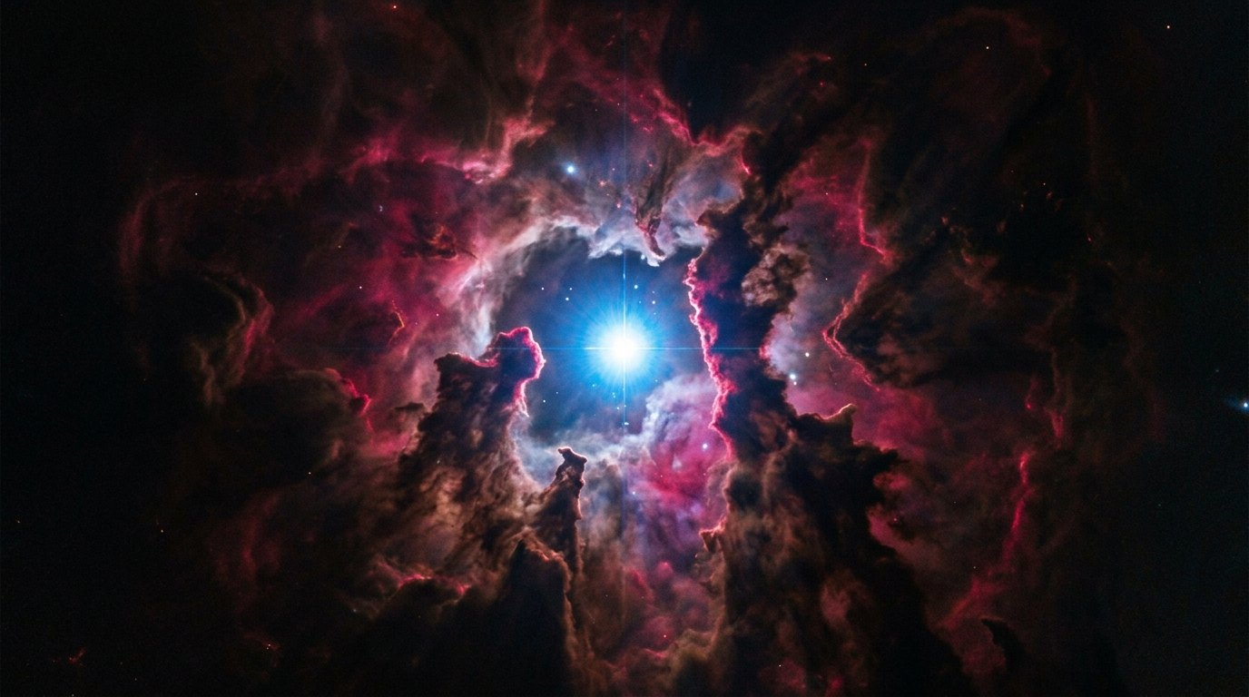 Horizonte de Nube grande: sale una estrella masiva, escena (recreación con IA, imagen 1)