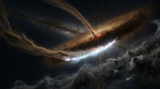 Horizonte de Nube de una masa solar: sale un Sol, escena (recreación con IA, imagen 3)