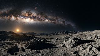 Horizonte de Una galaxia con y sin materia oscura, escena (recreación con IA, imagen 3)