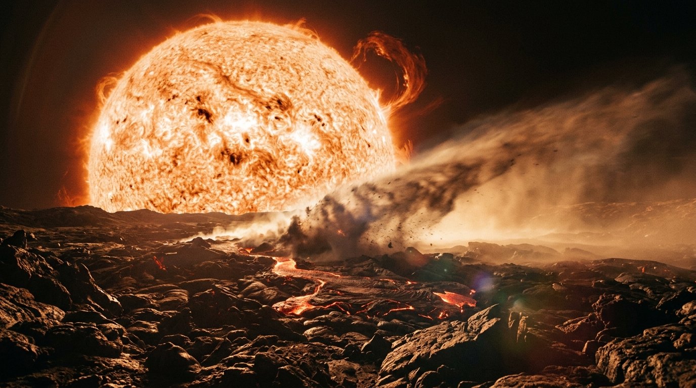 Horizonte de Un planeta cayendo a su estrella, escena (recreación con IA, imagen 1)