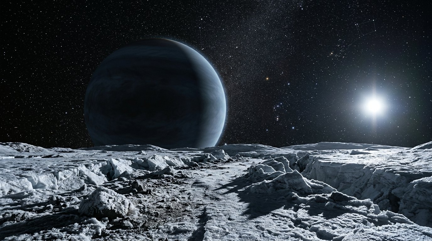 Horizonte de Planeta Nueve (hipotético), escena (recreación con IA, imagen 1)