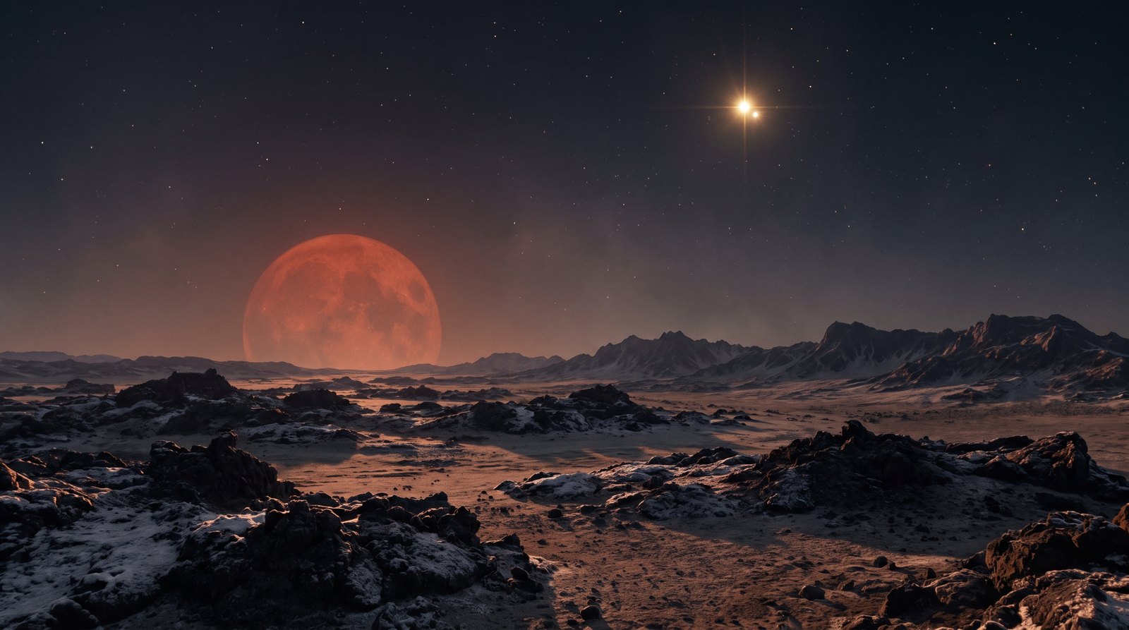 Horizonte de Próxima Centauri, escena (recreación con IA, imagen 1)