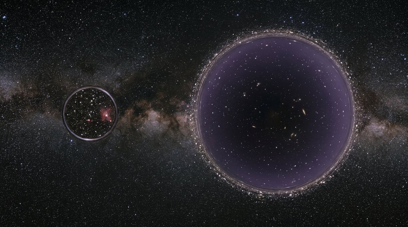 Horizonte de Las dos bocas de un agujero de gusano, escena (recreación con IA, imagen 1)