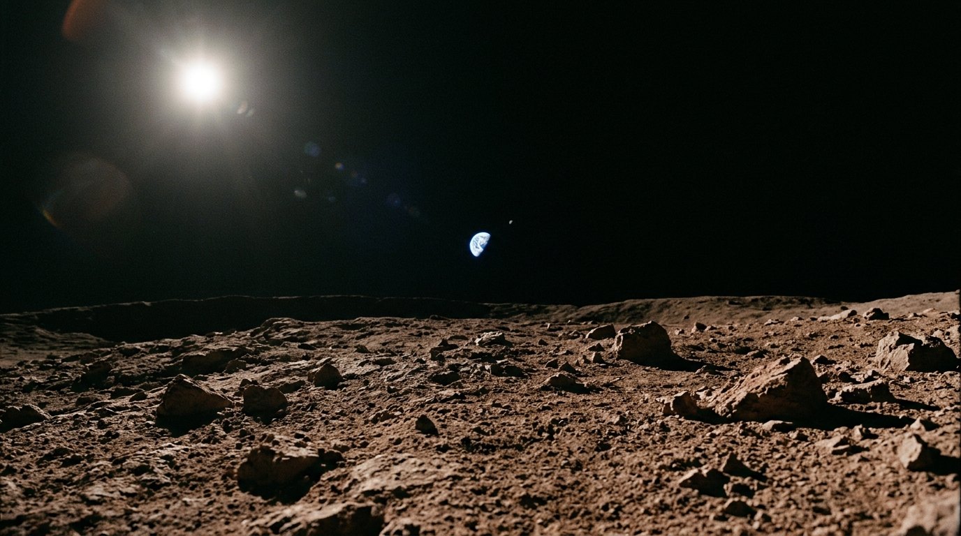 Horizonte de Un cuasisatélite, escena (recreación con IA, imagen 1)