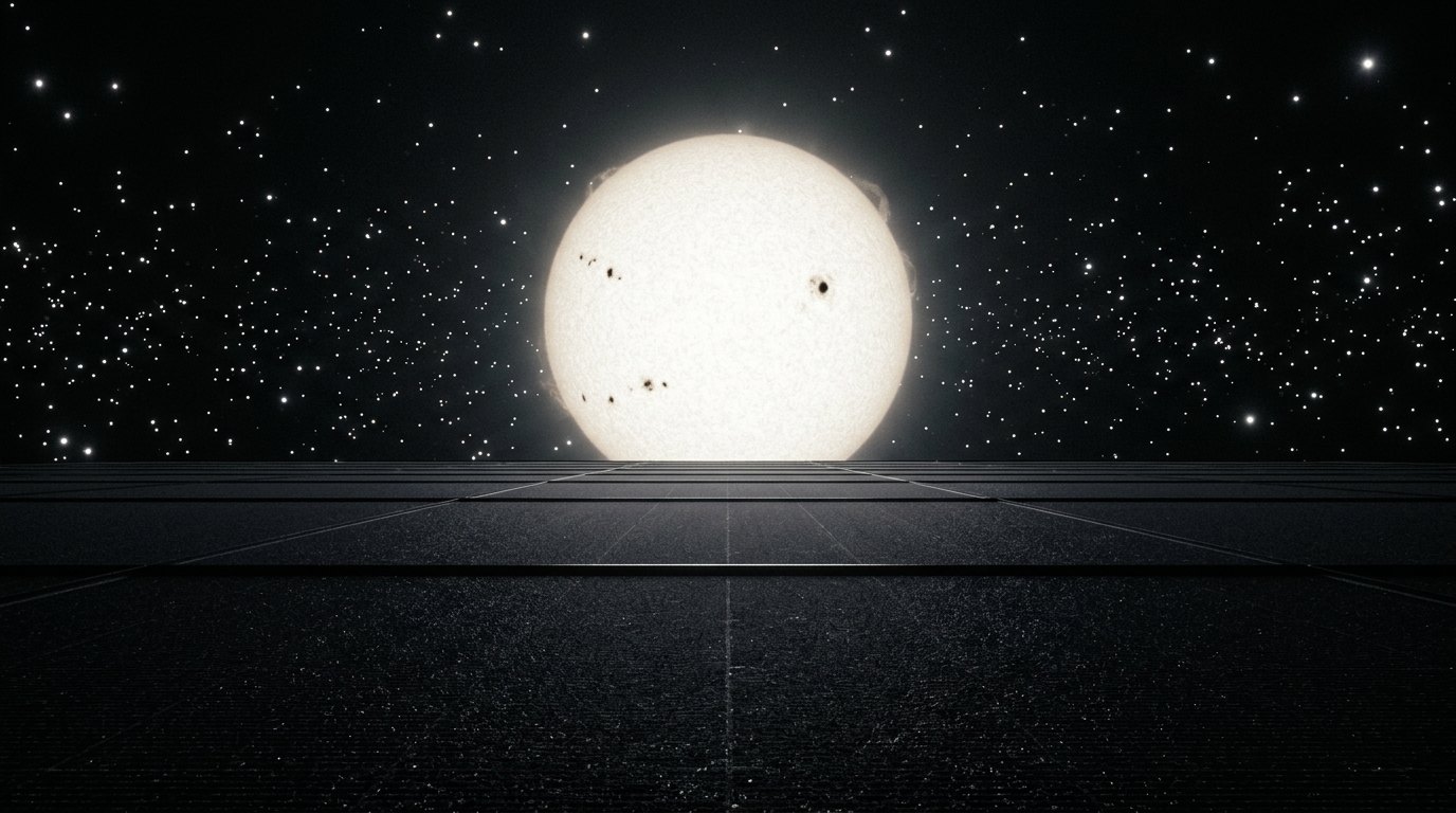 Horizonte de Un enjambre de Dyson, escena (recreación con IA, imagen 1)