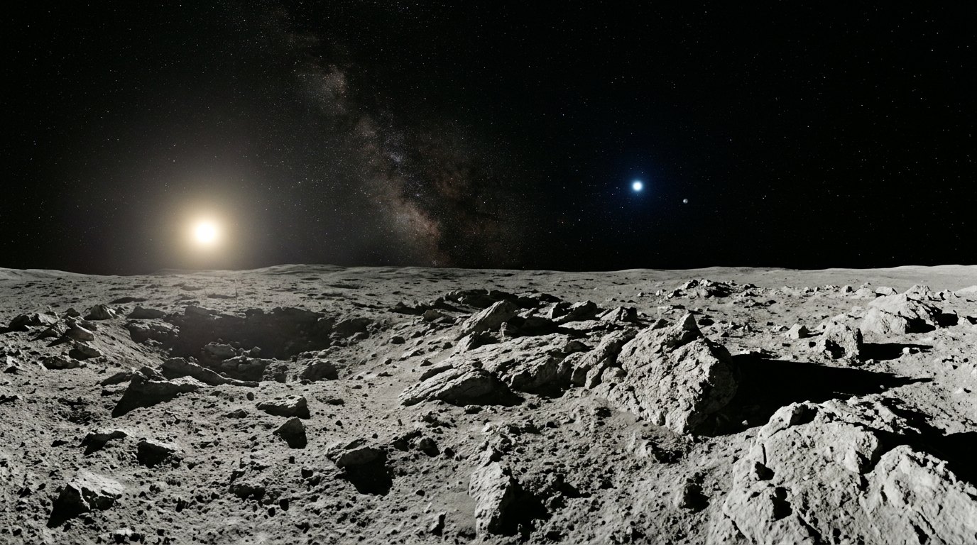 Horizonte de Los cinco puntos de Lagrange ocupados, escena (recreación con IA, imagen 2)