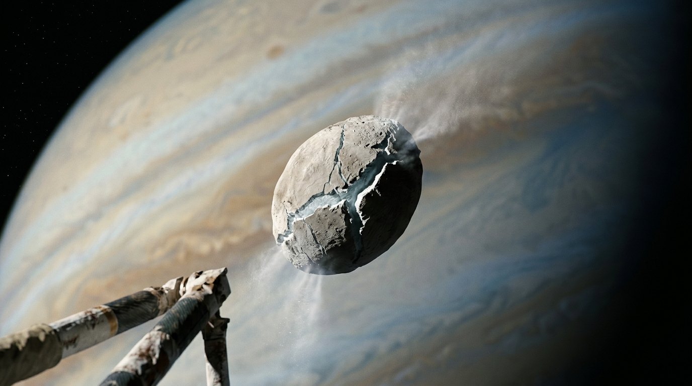 Horizonte de Satélite a 0,9 veces el límite de Roche, escena (recreación con IA, imagen 1)