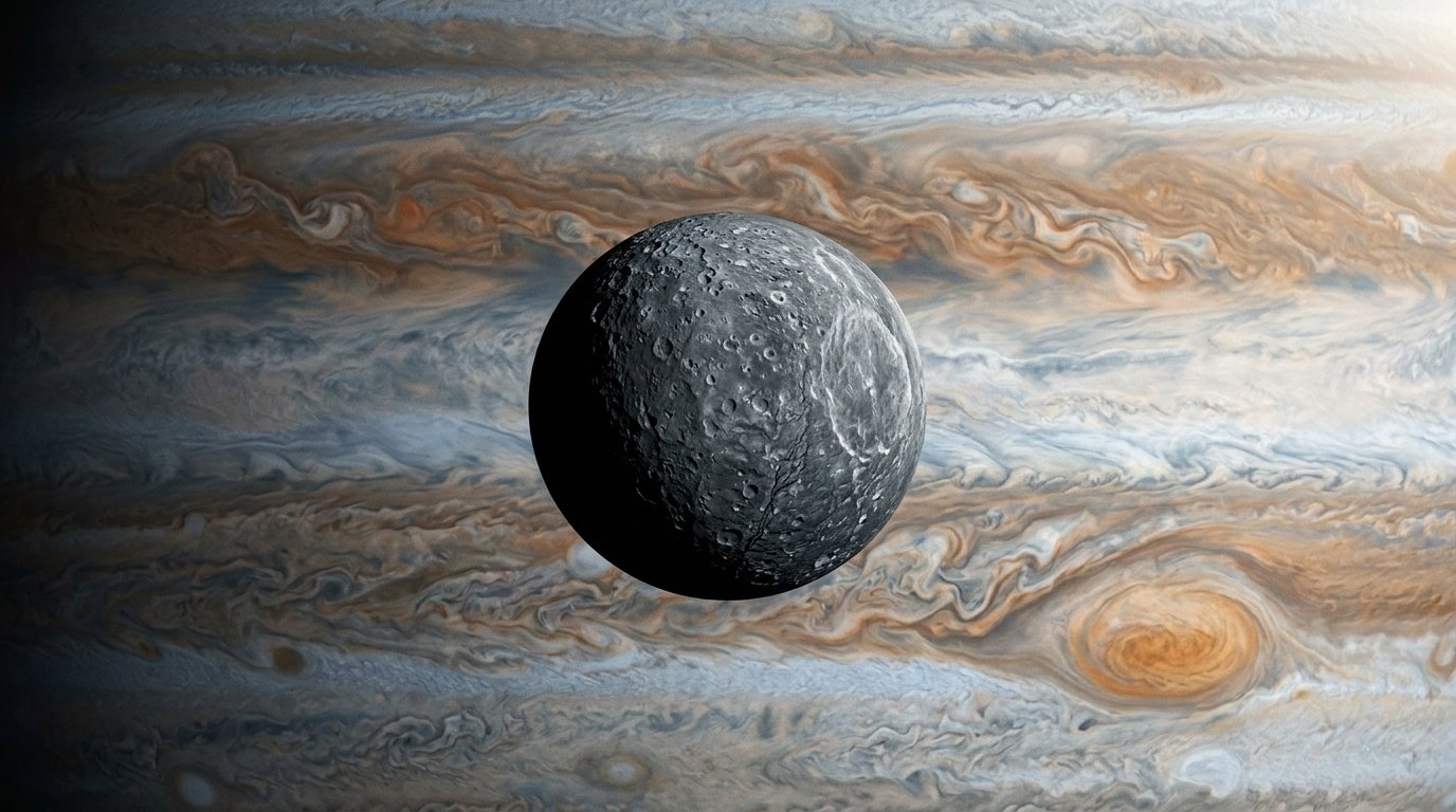 Horizonte de Satélite justo en el límite de Roche, escena (recreación con IA, imagen 1)