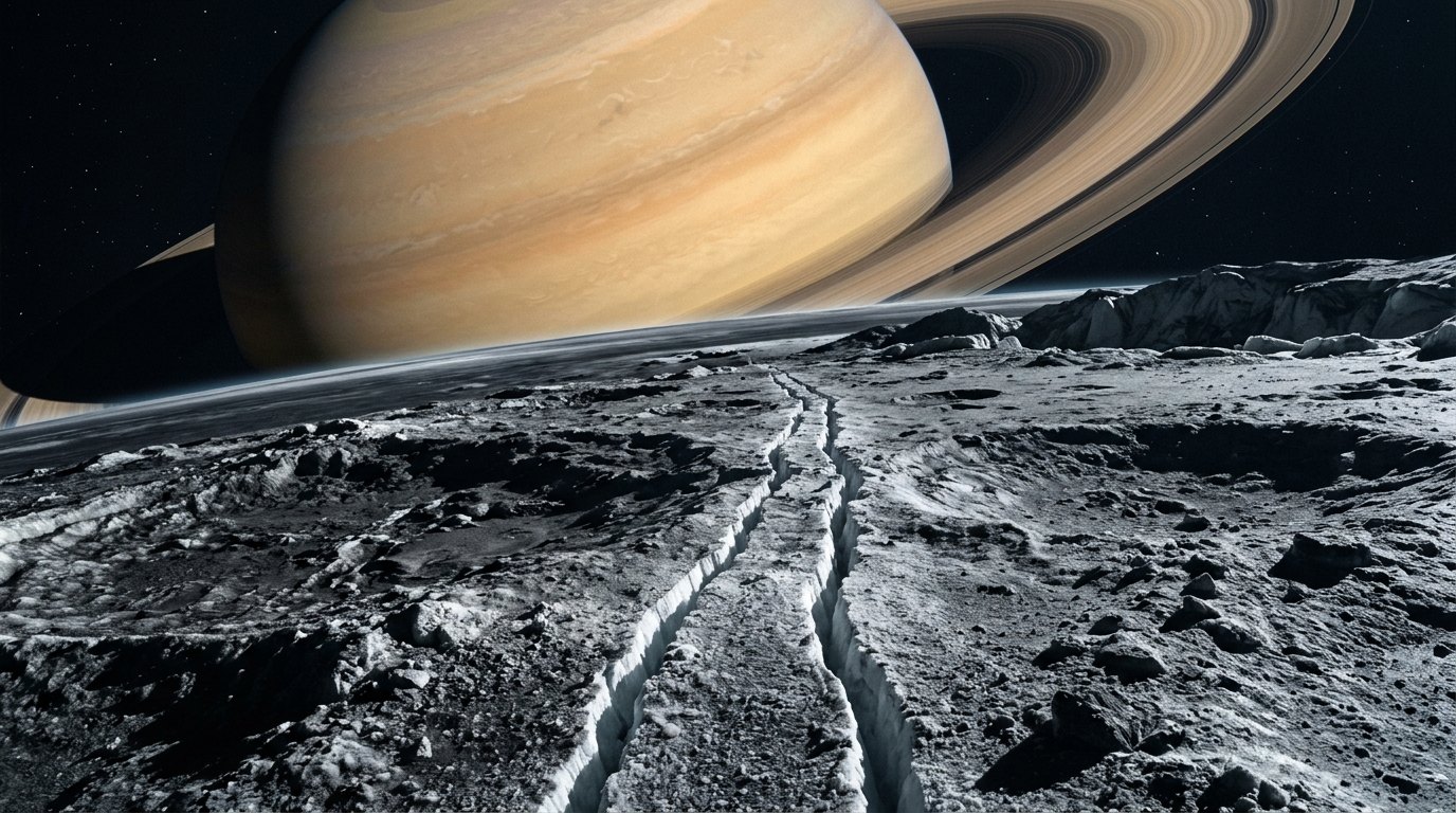 Horizonte de Satélite justo en el límite de Roche, escena (recreación con IA, imagen 2)