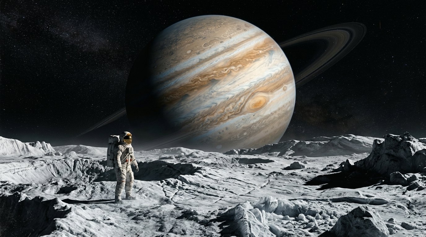 Horizonte de Satélite a 1,2 veces el límite de Roche, escena (recreación con IA, imagen 1)