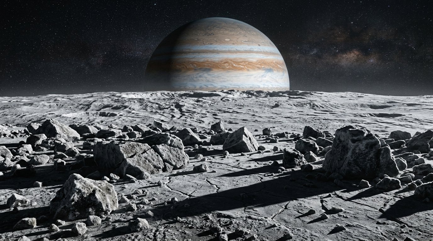 Horizonte de Satélite a 1,6 veces el límite de Roche, escena (recreación con IA, imagen 1)