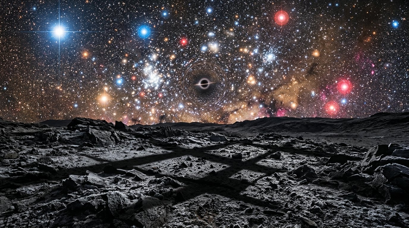 Horizonte de Sagitario A* y las estrellas S, escena (recreación con IA, imagen 1)