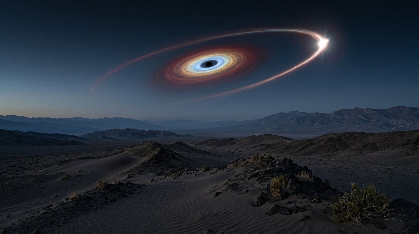 Horizonte de Una estrella despedazada por un agujero negro, escena (recreación con IA, imagen 2)