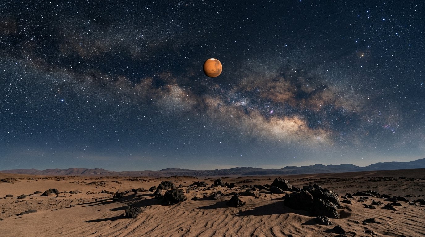 Horizonte de Si Marte estuviera más cerca, escena (recreación con IA, imagen 2)