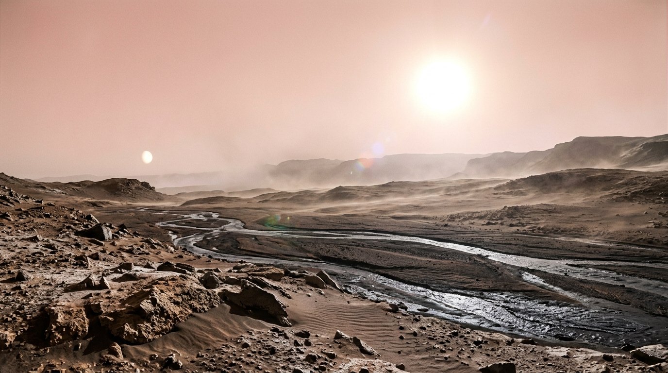 Horizonte de Si Marte estuviera dentro de la Tierra, escena (recreación con IA, imagen 1)