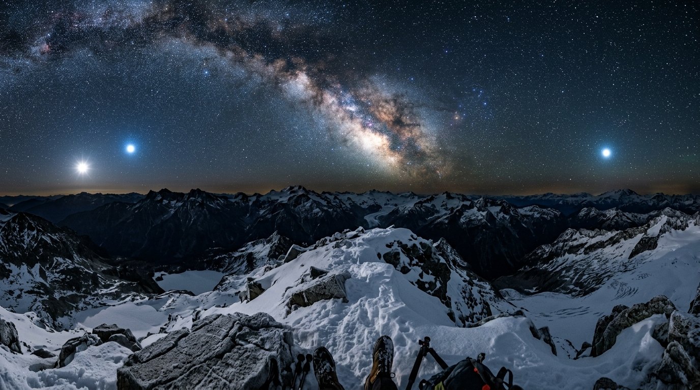 Horizonte de Tres Tierras a 120 grados, escena (recreación con IA, imagen 1)