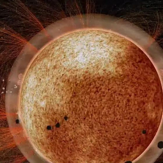 Captura del simulador: Un planeta cayendo en su estrella