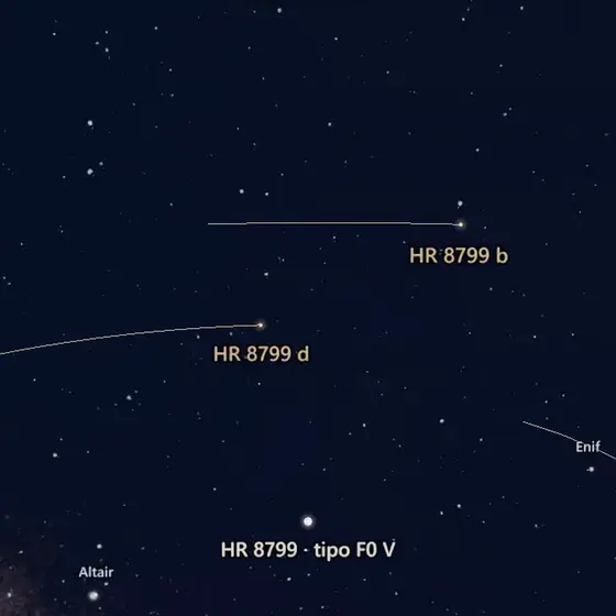 Captura del simulador: HR 8799: cuatro planetas fotografiados
